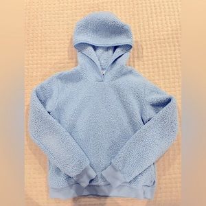 Athleta Girl Sherpa hoodie, size large, light blue, with pockets and thumb holes